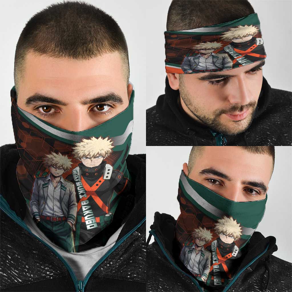 Katsuki Bakugo Neck Gaiter Explosive Anime Action Illustration with Fiery Combat Effects