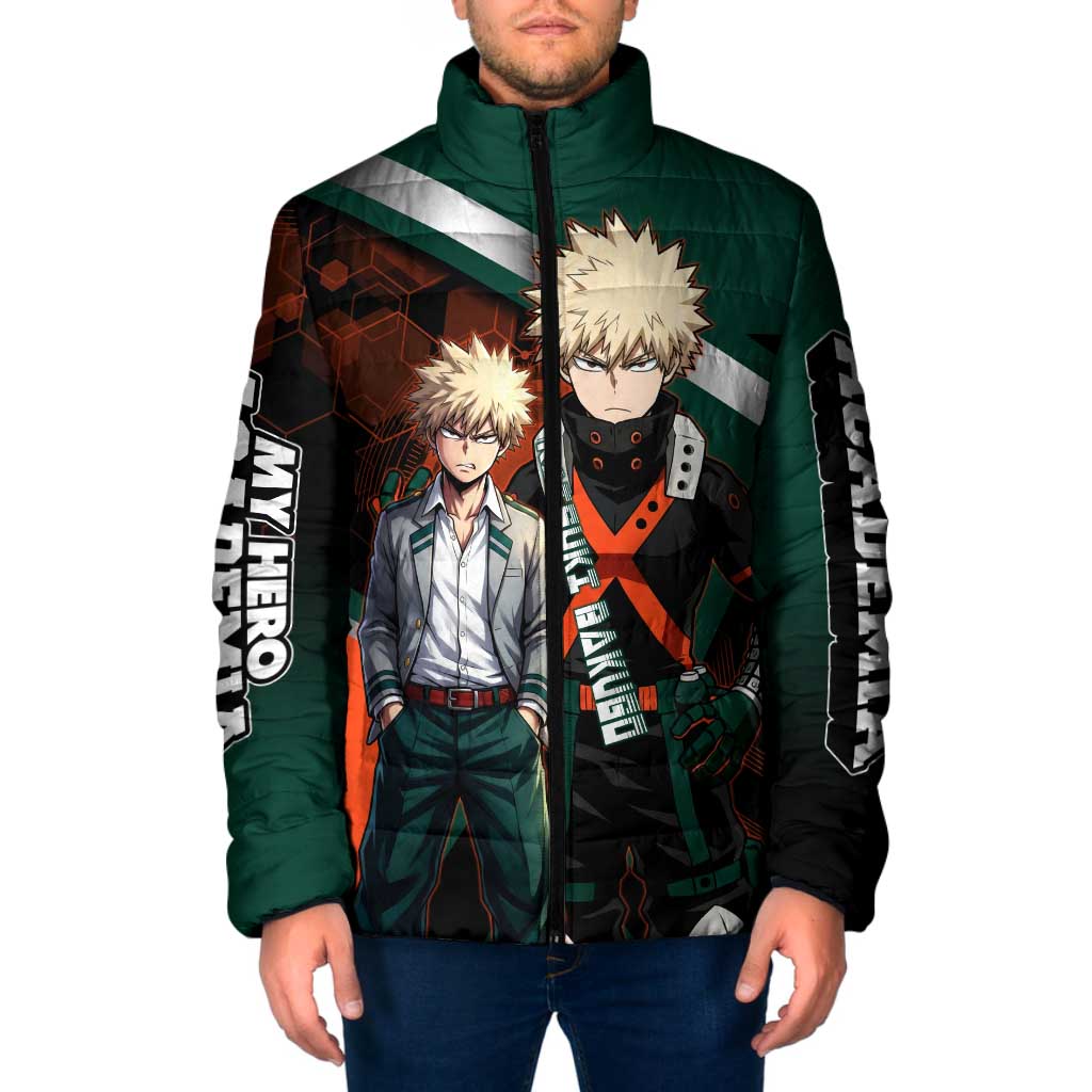 Katsuki Bakugo Padded Jacket Explosive Anime Action Illustration with Fiery Combat Effects