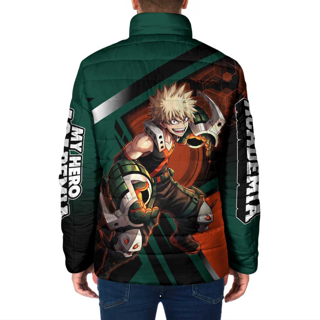Katsuki Bakugo Padded Jacket Explosive Anime Action Illustration with Fiery Combat Effects