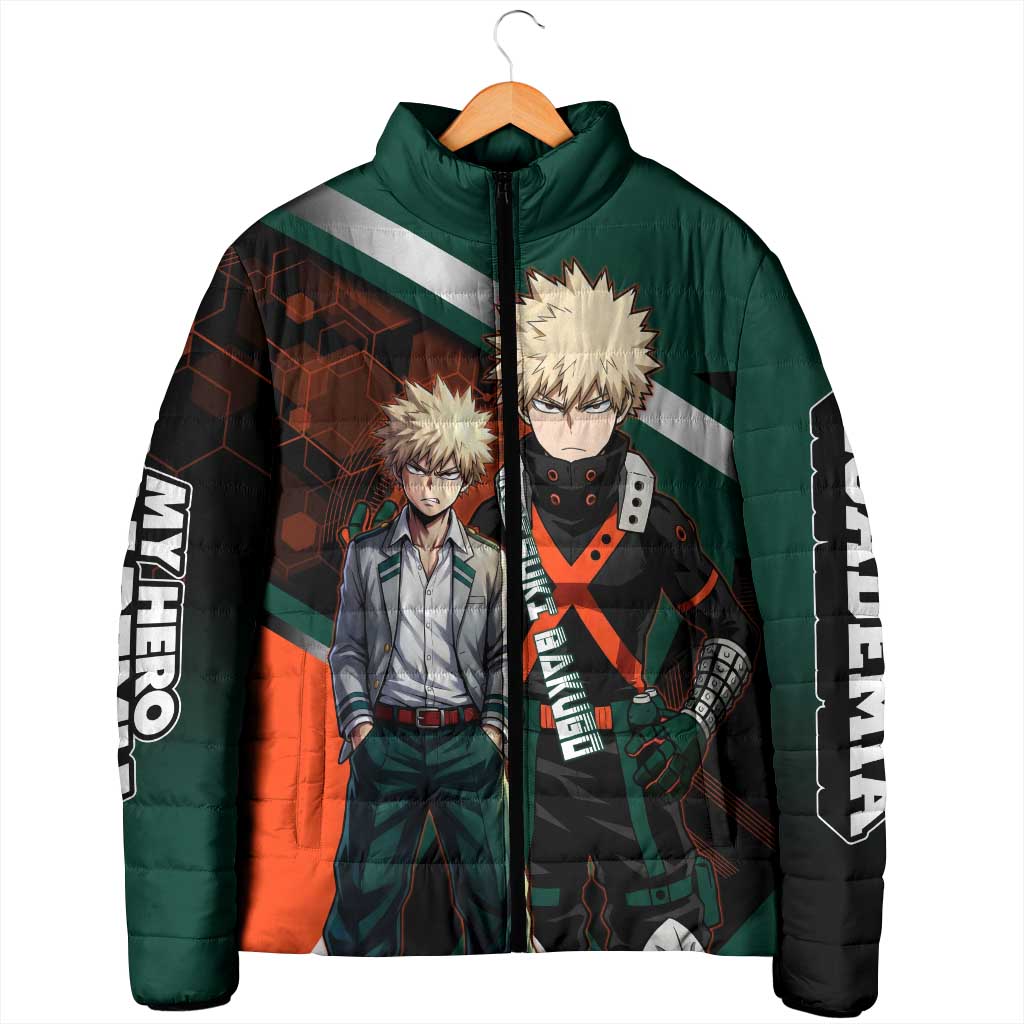 Katsuki Bakugo Padded Jacket Explosive Anime Action Illustration with Fiery Combat Effects