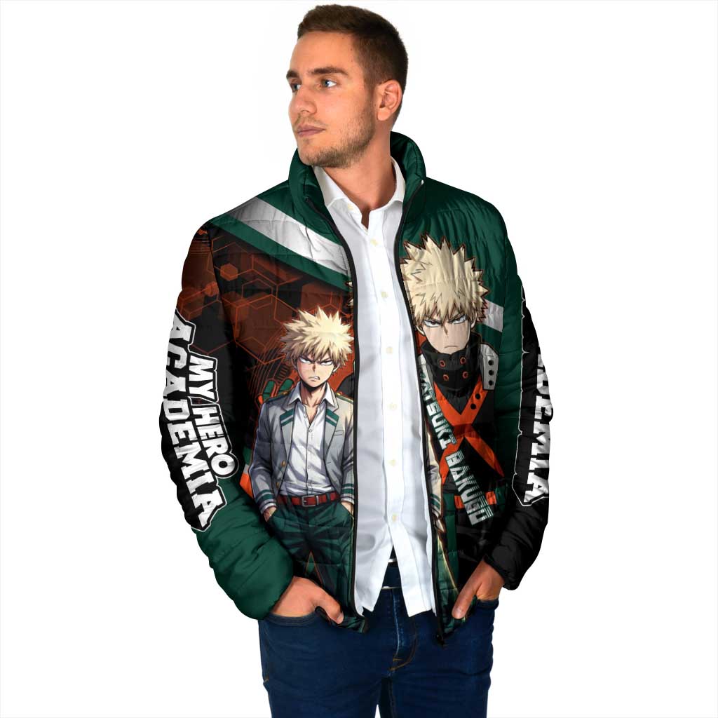 Katsuki Bakugo Padded Jacket Explosive Anime Action Illustration with Fiery Combat Effects