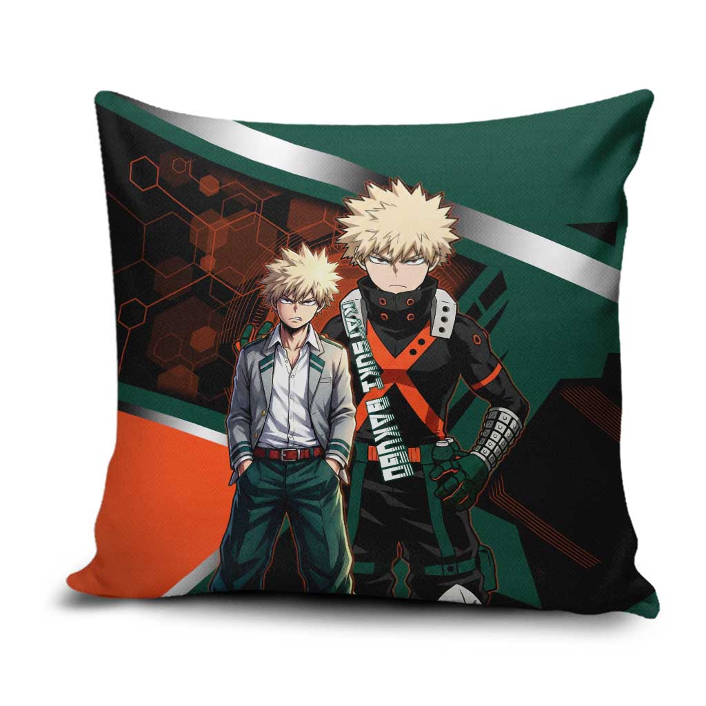 Katsuki Bakugo Pillow Cover Explosive Anime Action Illustration with Fiery Combat Effects