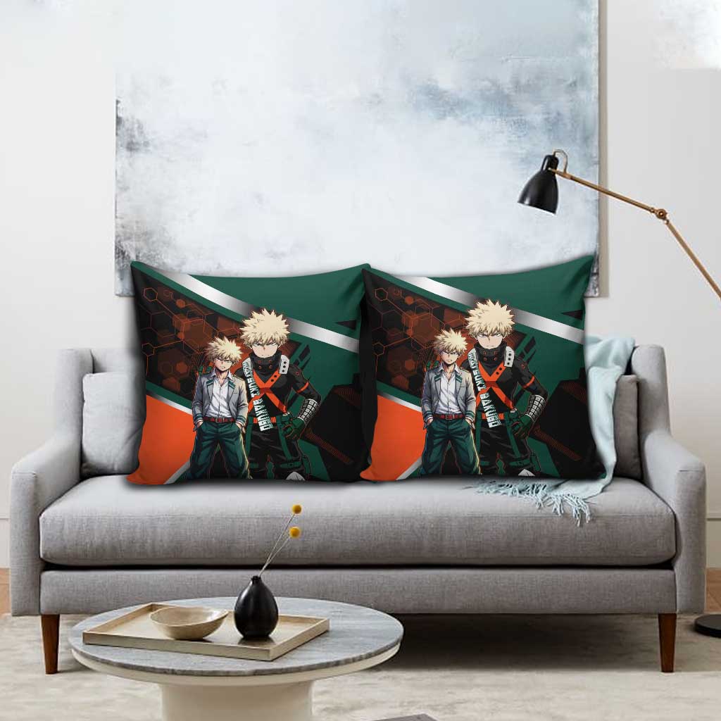 Katsuki Bakugo Pillow Cover Explosive Anime Action Illustration with Fiery Combat Effects