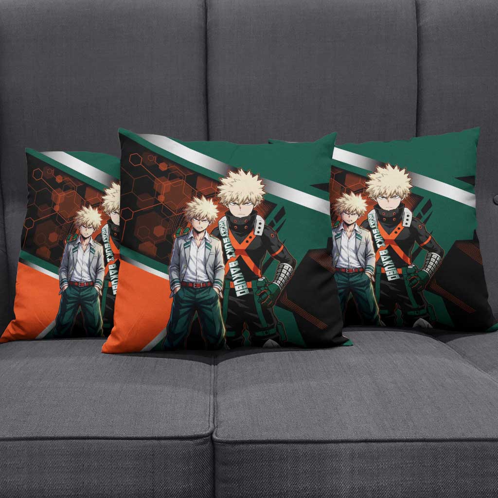 Katsuki Bakugo Pillow Cover Explosive Anime Action Illustration with Fiery Combat Effects
