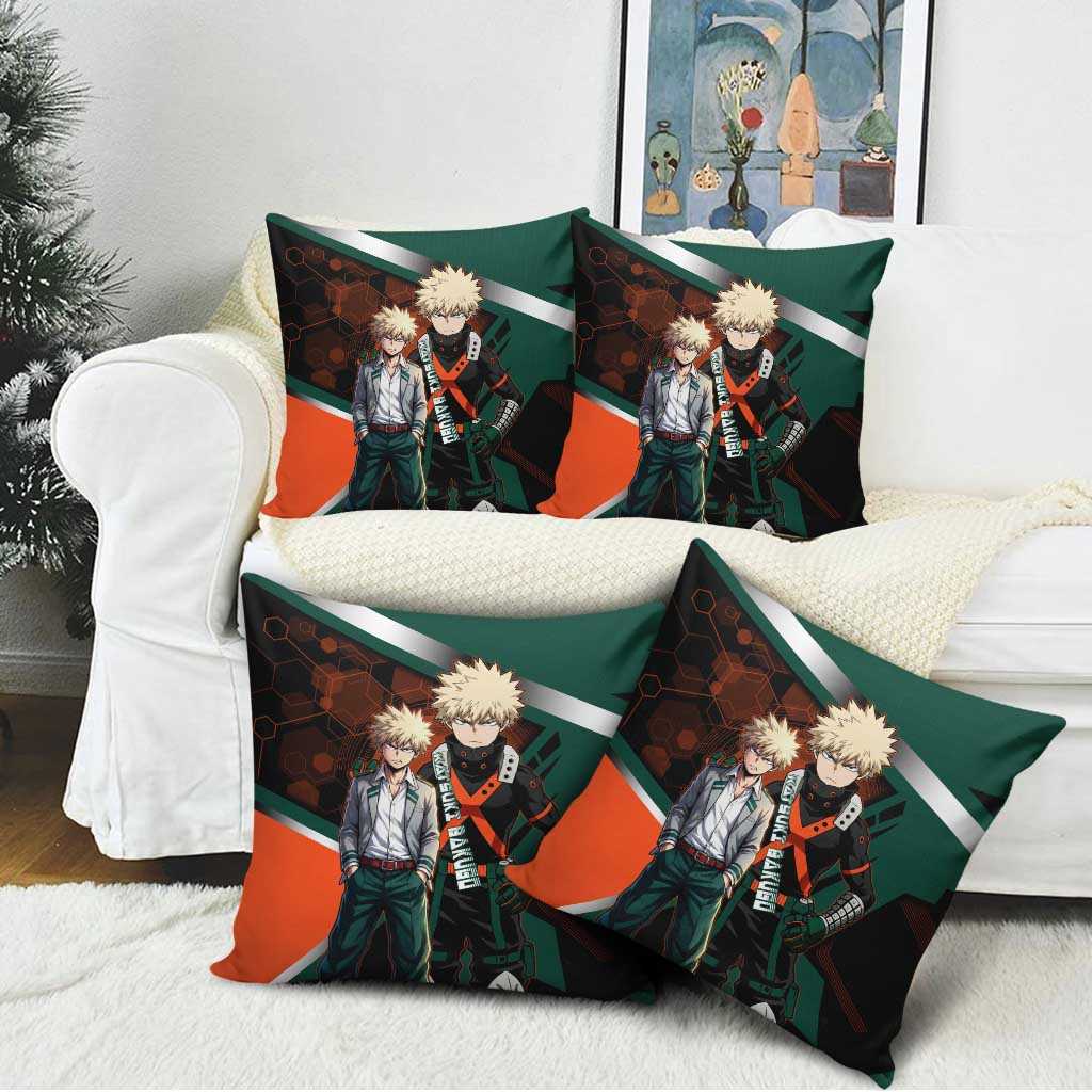 Katsuki Bakugo Pillow Cover Explosive Anime Action Illustration with Fiery Combat Effects