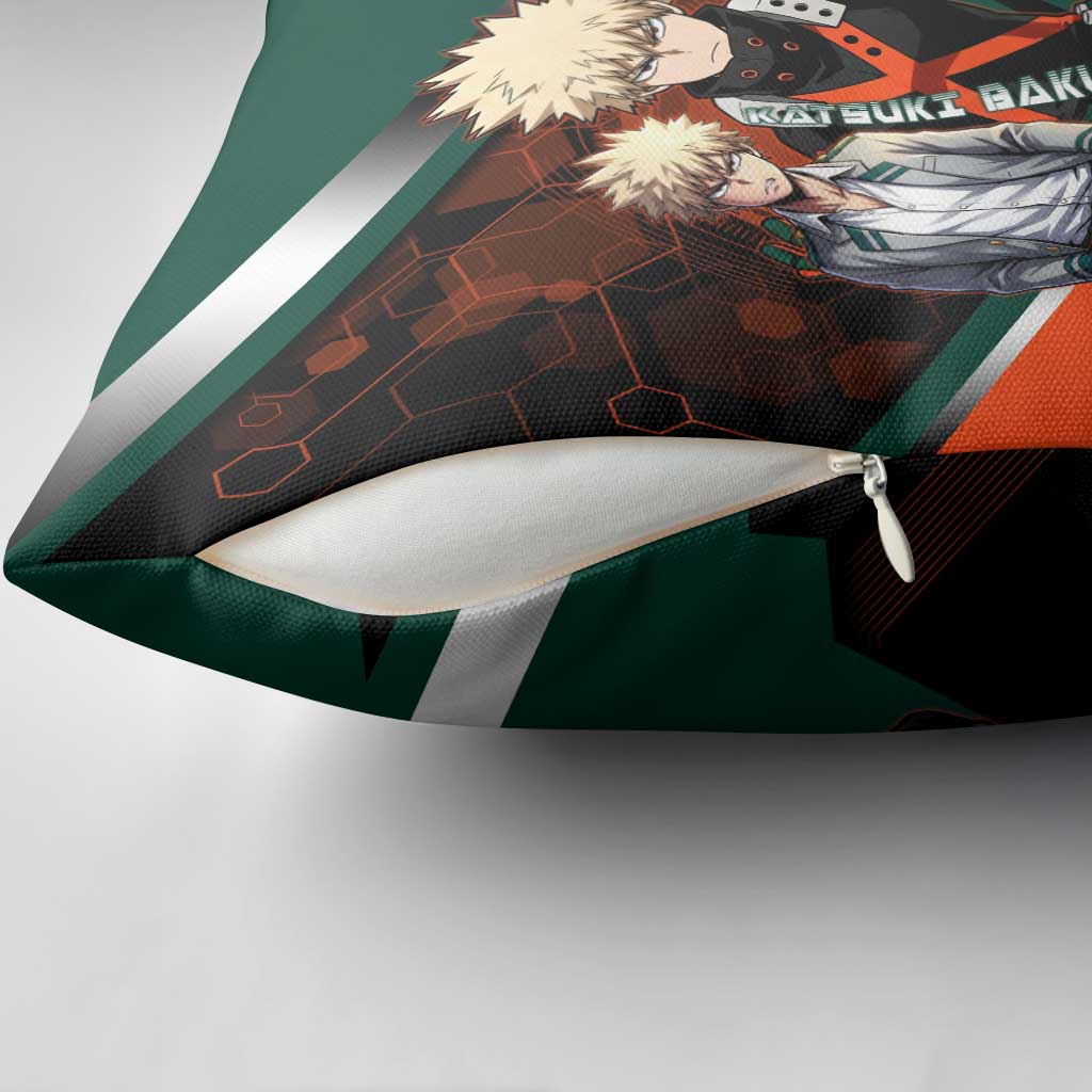 Katsuki Bakugo Pillow Cover Explosive Anime Action Illustration with Fiery Combat Effects