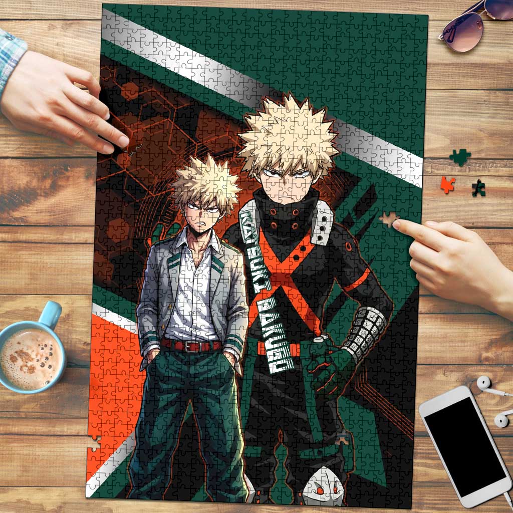 Katsuki Bakugo Puzzle Explosive Anime Action Illustration with Fiery Combat Effects