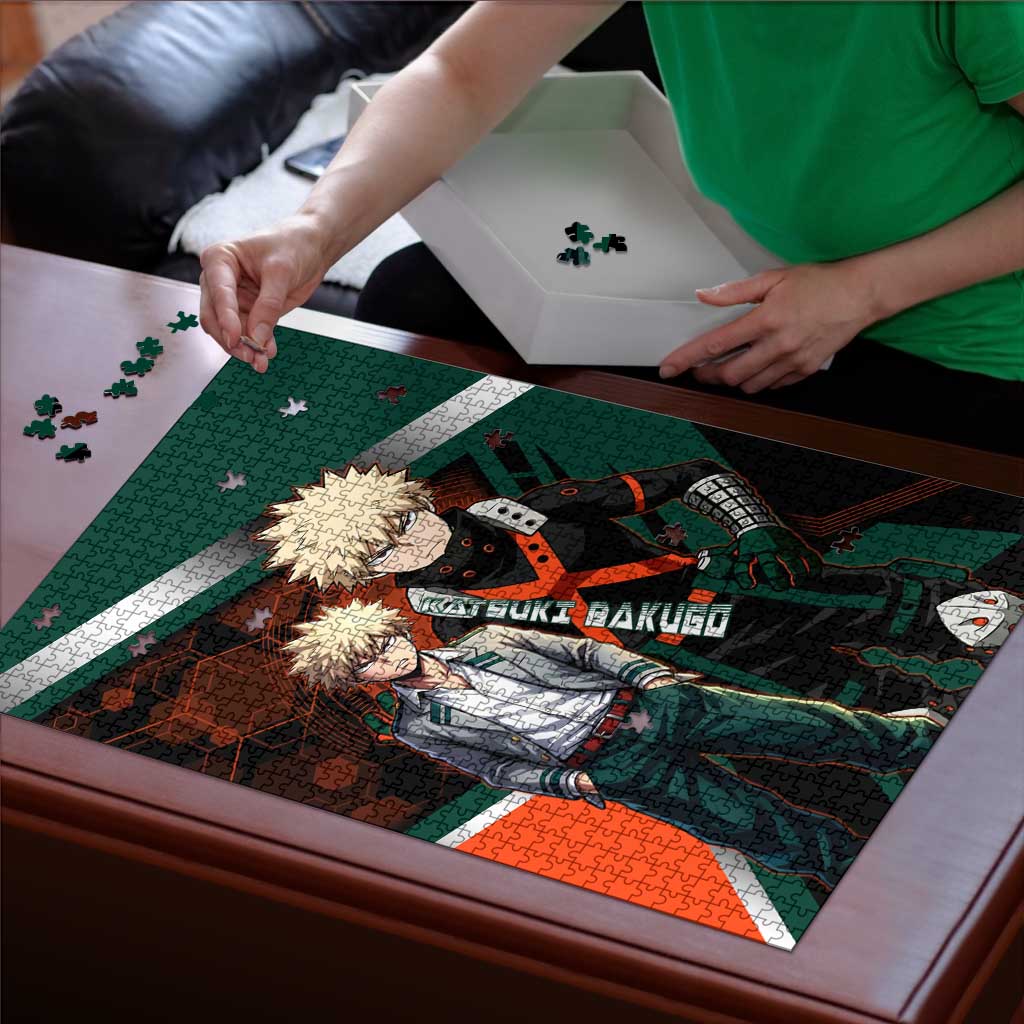 Katsuki Bakugo Puzzle Explosive Anime Action Illustration with Fiery Combat Effects