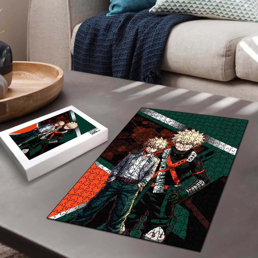 Katsuki Bakugo Puzzle Explosive Anime Action Illustration with Fiery Combat Effects
