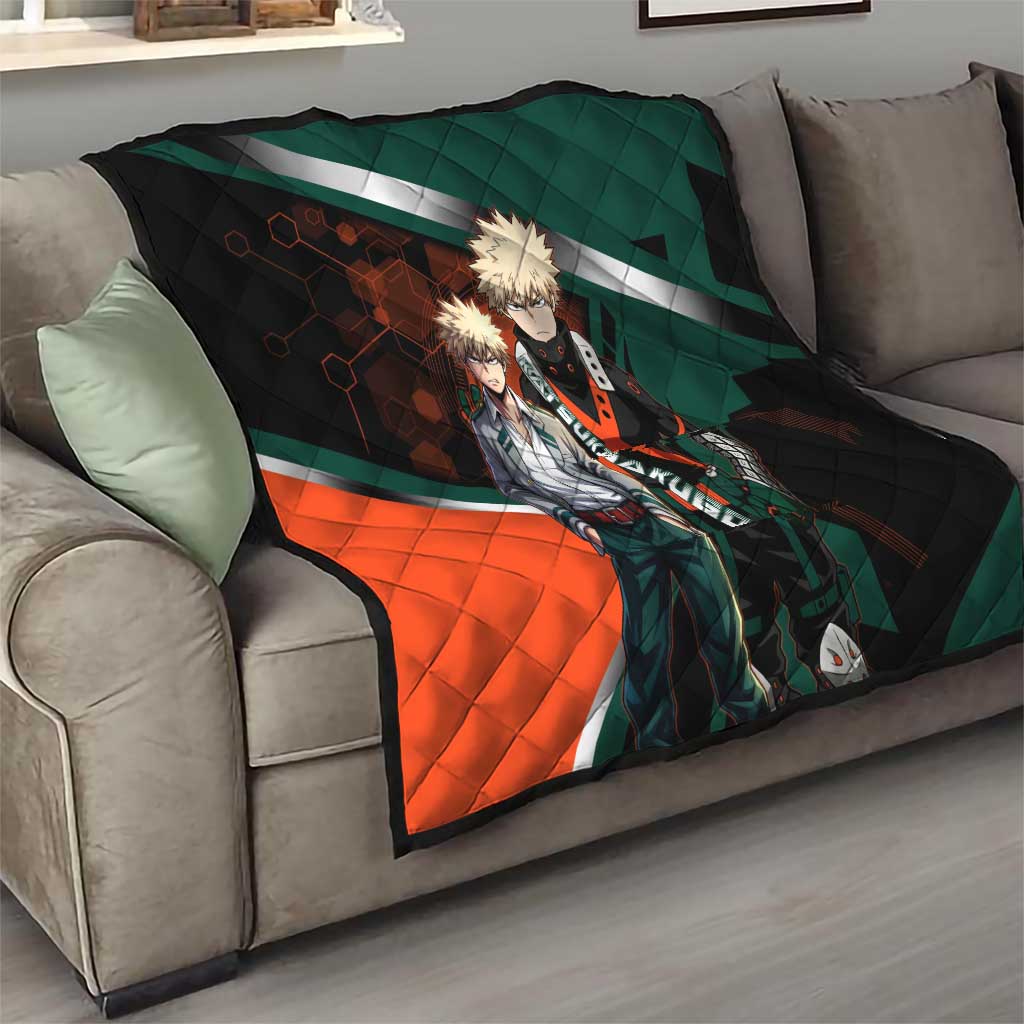 Katsuki Bakugo Quilt Explosive Anime Action Illustration with Fiery Combat Effects