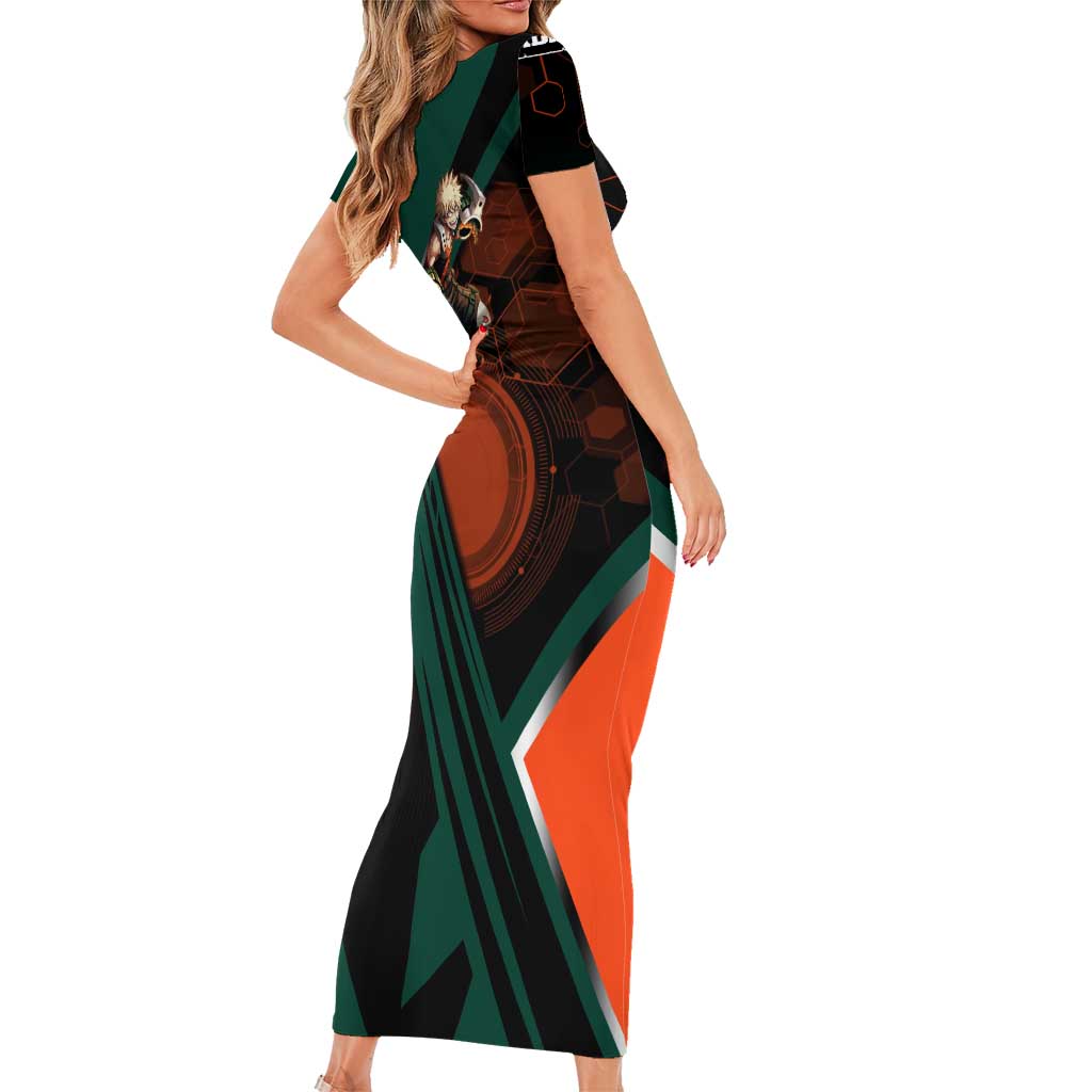 Katsuki Bakugo Short Sleeve Bodycon Dress Explosive Anime Action Illustration with Fiery Combat Effects