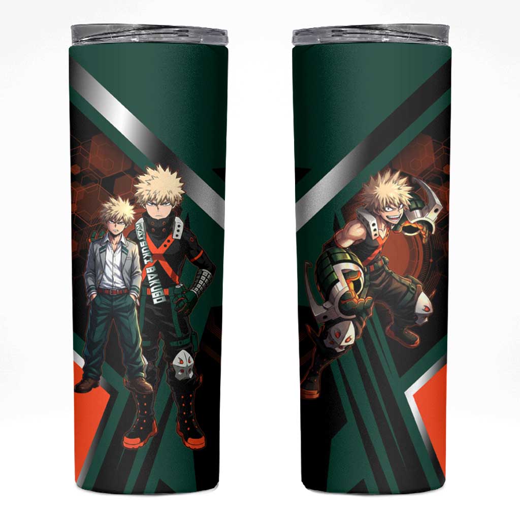 Katsuki Bakugo Skinny Tumbler Explosive Anime Action Illustration with Fiery Combat Effects