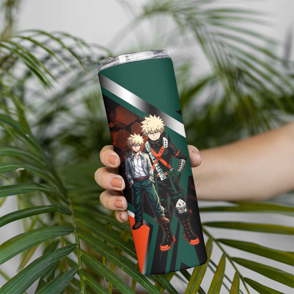 Katsuki Bakugo Skinny Tumbler Explosive Anime Action Illustration with Fiery Combat Effects