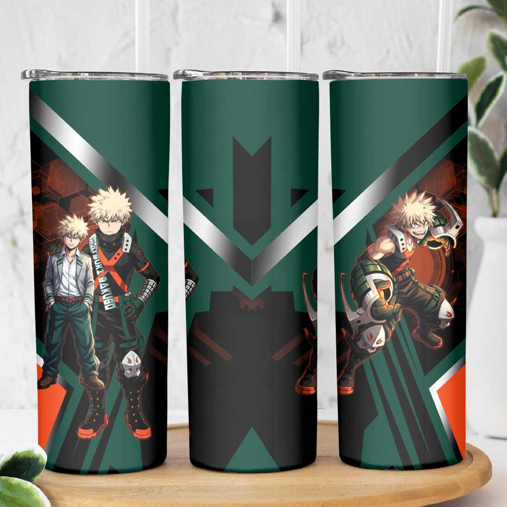 Katsuki Bakugo Skinny Tumbler Explosive Anime Action Illustration with Fiery Combat Effects