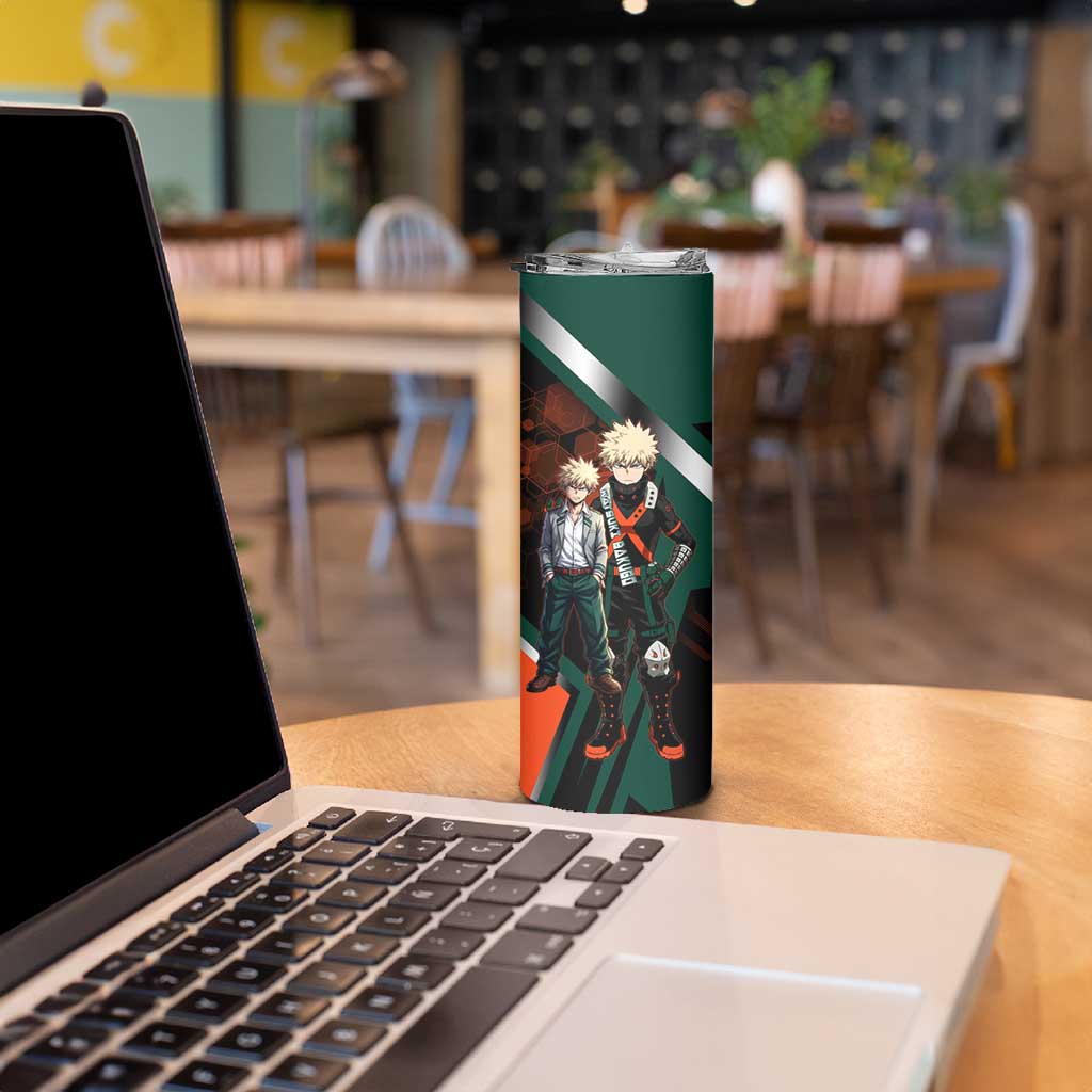 Katsuki Bakugo Skinny Tumbler Explosive Anime Action Illustration with Fiery Combat Effects
