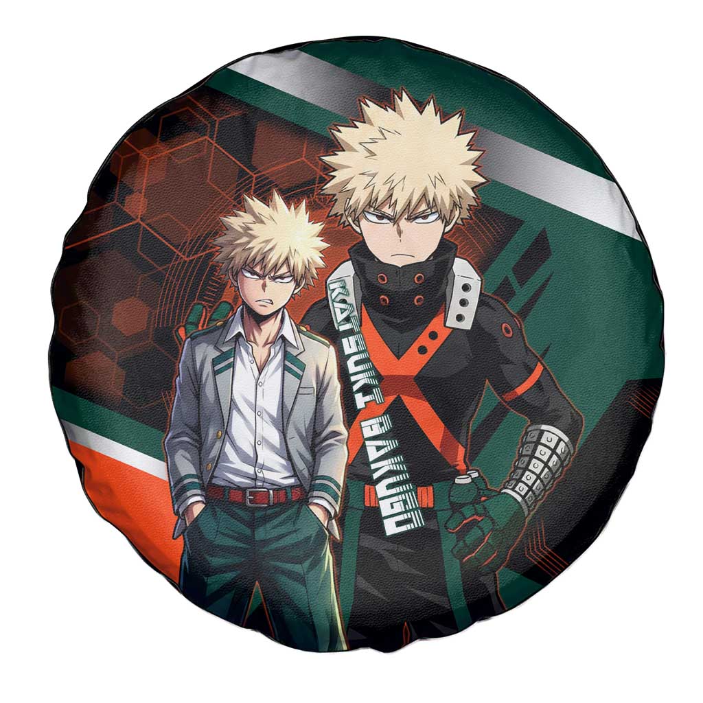 Katsuki Bakugo Spare Tire Cover Explosive Anime Action Illustration with Fiery Combat Effects