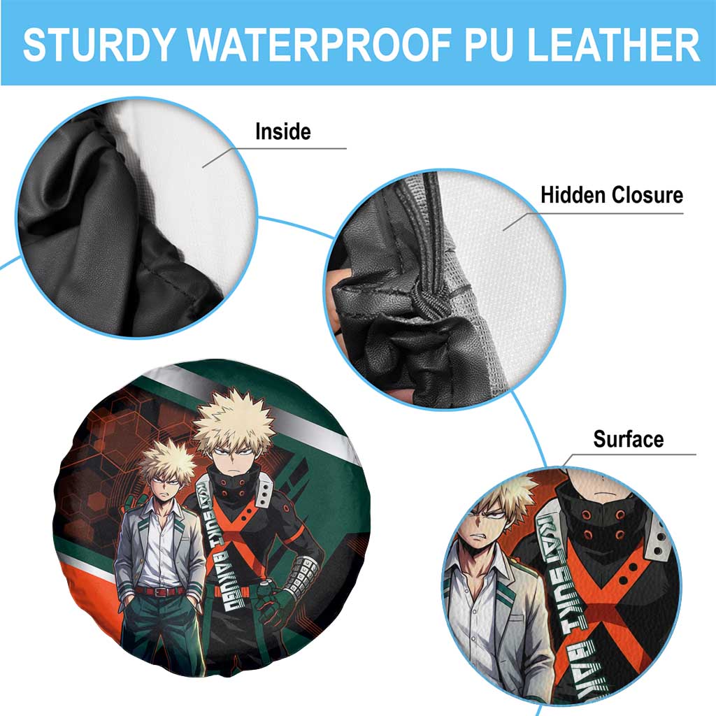 Katsuki Bakugo Spare Tire Cover Explosive Anime Action Illustration with Fiery Combat Effects