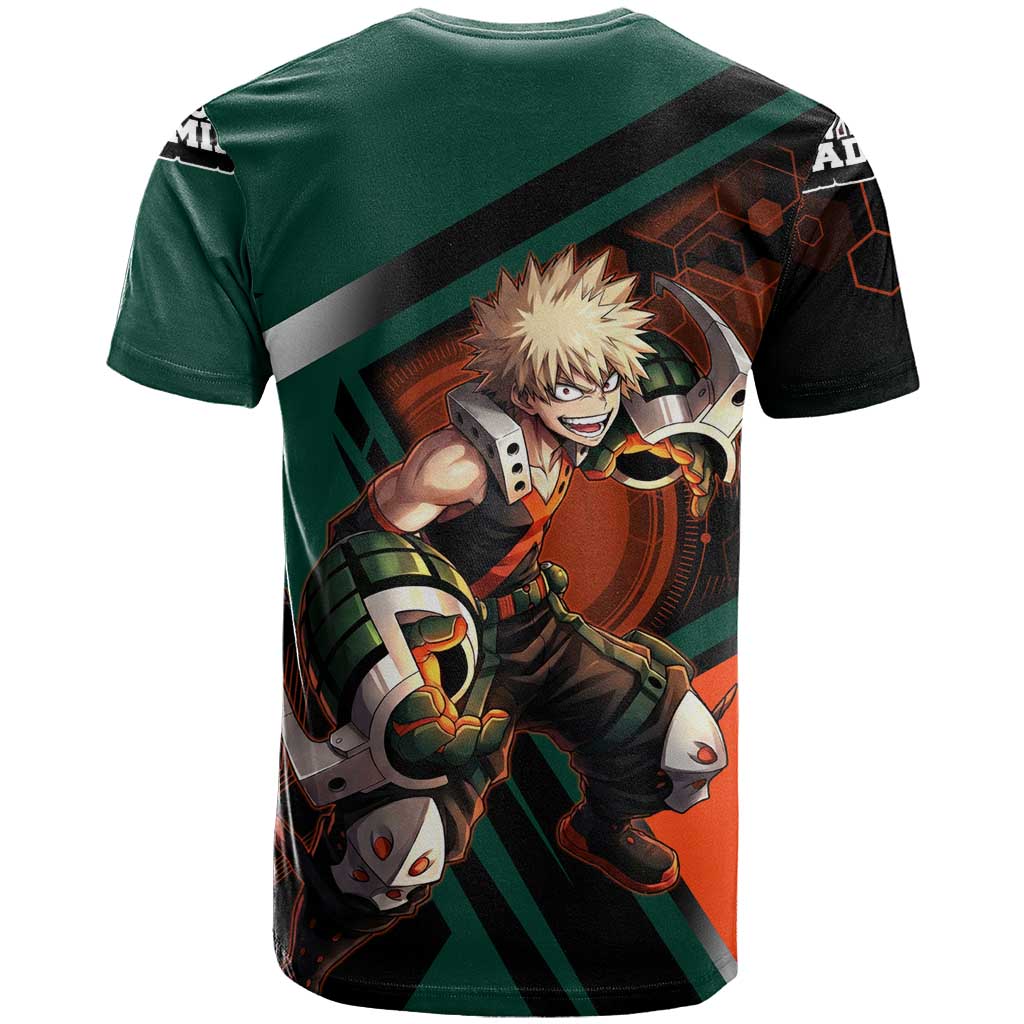 Katsuki Bakugo T Shirt Explosive Anime Action Illustration with Fiery Combat Effects