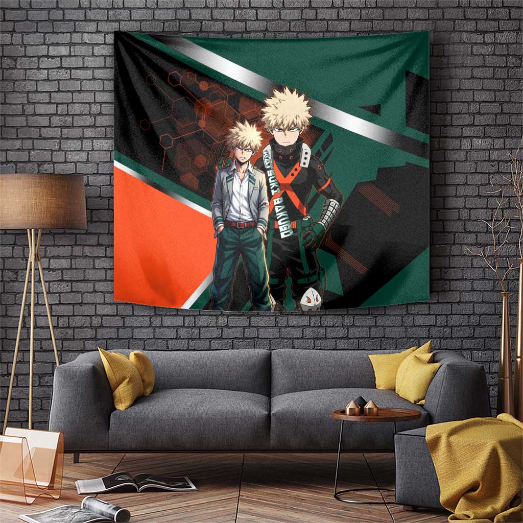 Katsuki Bakugo Tapestry Explosive Anime Action Illustration with Fiery Combat Effects