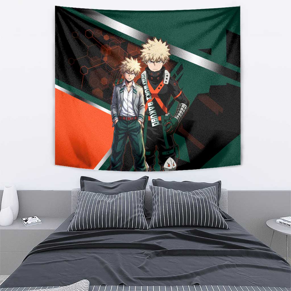 Katsuki Bakugo Tapestry Explosive Anime Action Illustration with Fiery Combat Effects