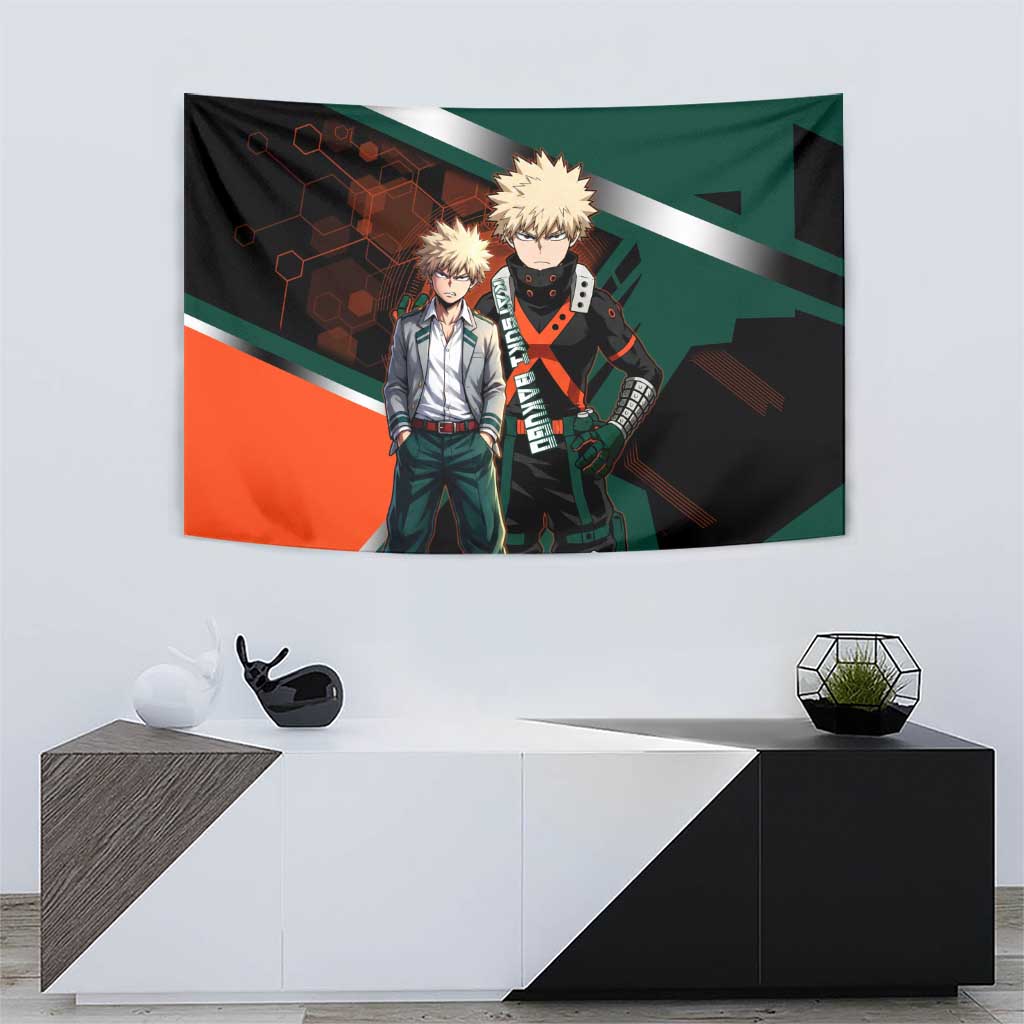 Katsuki Bakugo Tapestry Explosive Anime Action Illustration with Fiery Combat Effects