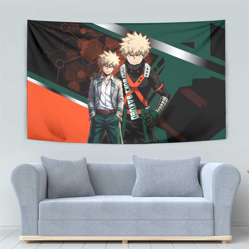 Katsuki Bakugo Tapestry Explosive Anime Action Illustration with Fiery Combat Effects