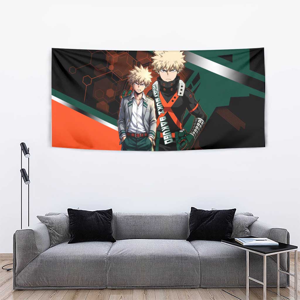 Katsuki Bakugo Tapestry Explosive Anime Action Illustration with Fiery Combat Effects