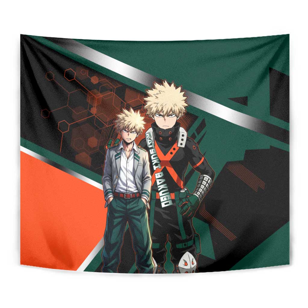 Katsuki Bakugo Tapestry Explosive Anime Action Illustration with Fiery Combat Effects