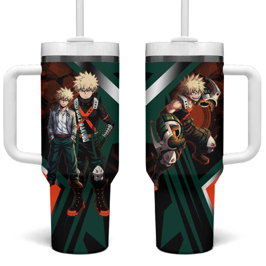 Katsuki Bakugo Tumbler With Handle Explosive Anime Action Illustration with Fiery Combat Effects