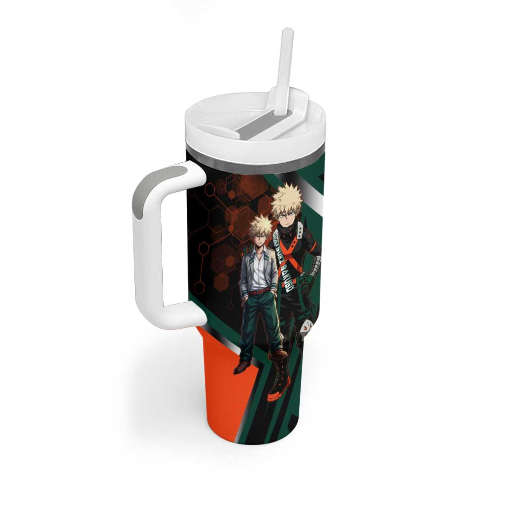 Katsuki Bakugo Tumbler With Handle Explosive Anime Action Illustration with Fiery Combat Effects