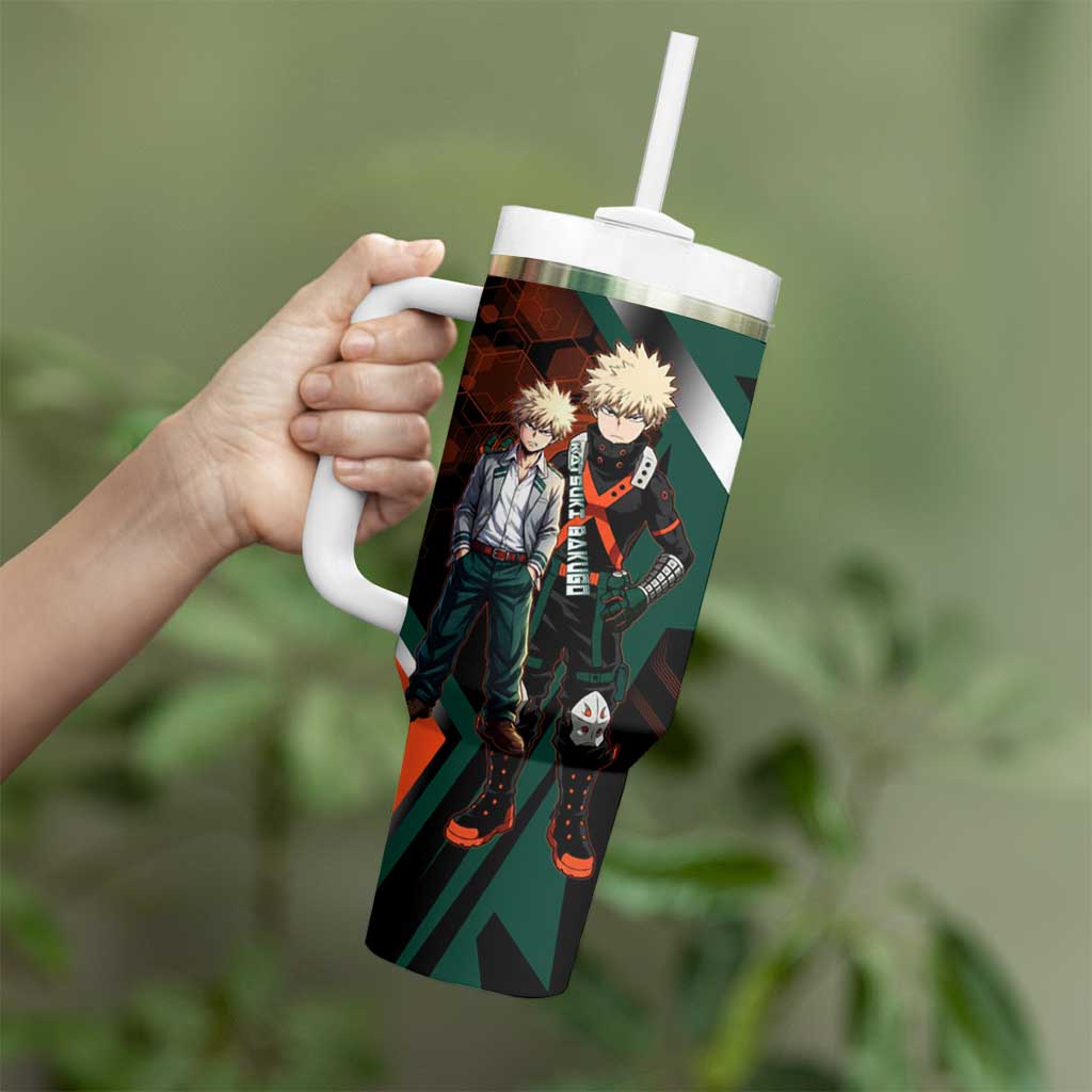 Katsuki Bakugo Tumbler With Handle Explosive Anime Action Illustration with Fiery Combat Effects