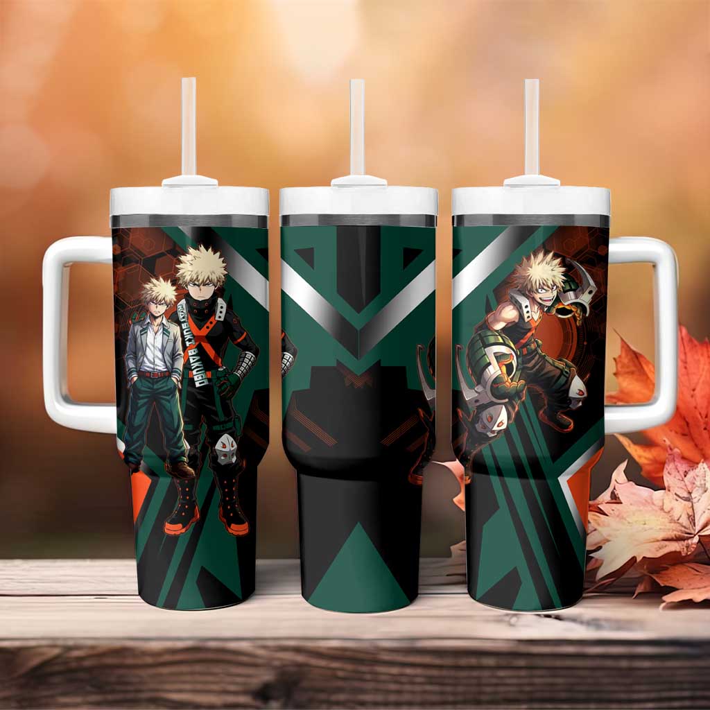 Katsuki Bakugo Tumbler With Handle Explosive Anime Action Illustration with Fiery Combat Effects
