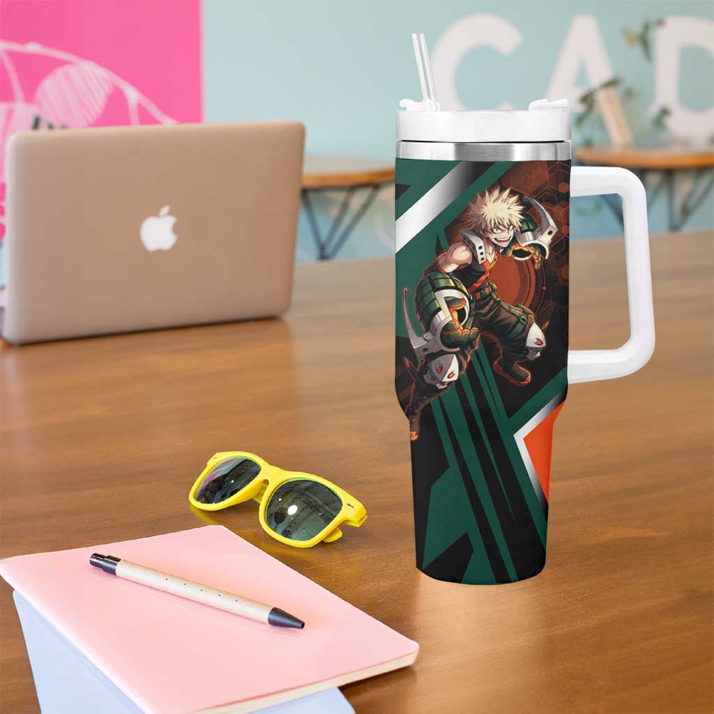 Katsuki Bakugo Tumbler With Handle Explosive Anime Action Illustration with Fiery Combat Effects