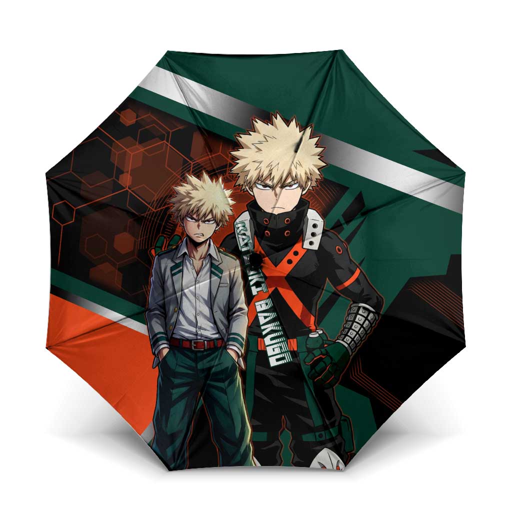 Katsuki Bakugo Umbrella Explosive Anime Action Illustration with Fiery Combat Effects