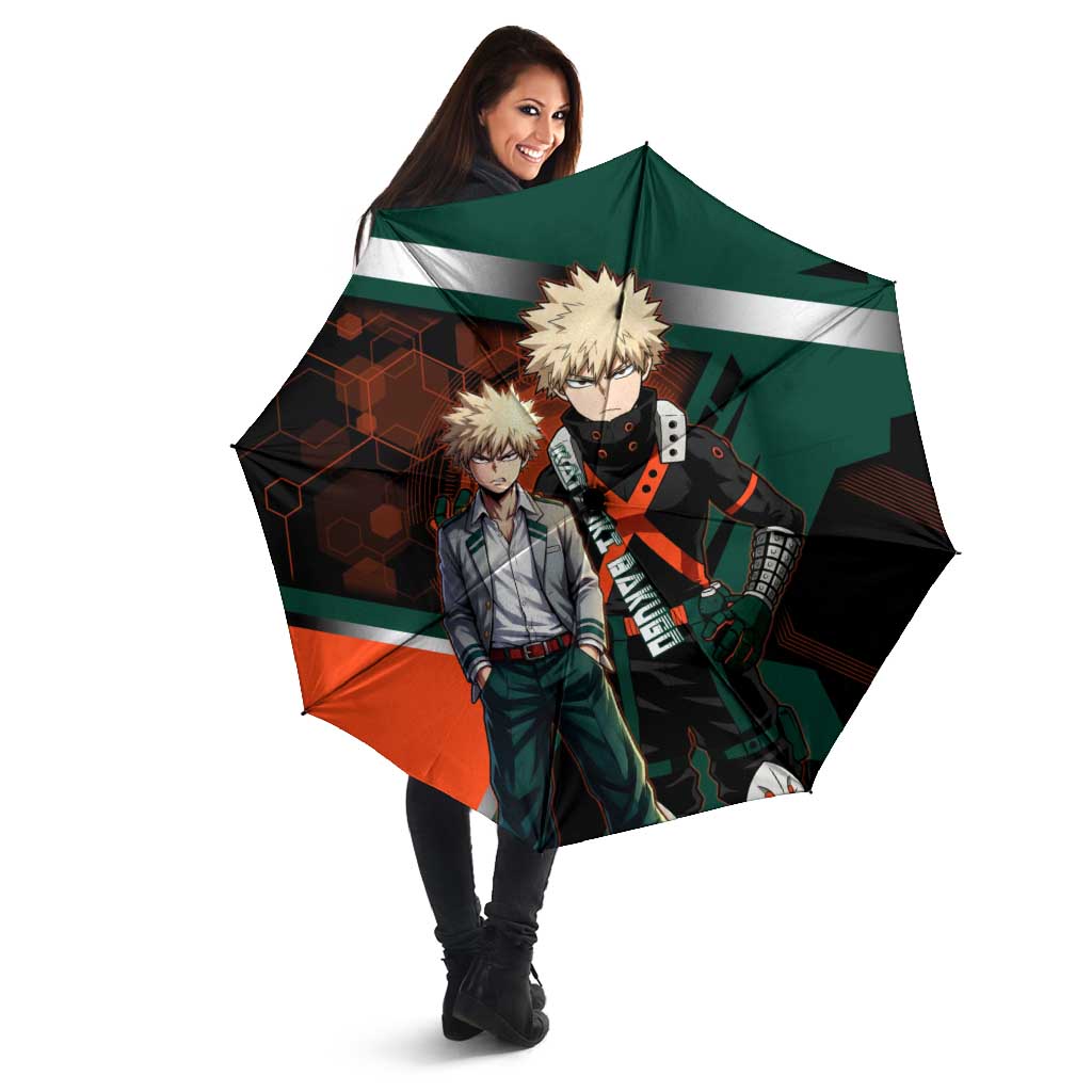 Katsuki Bakugo Umbrella Explosive Anime Action Illustration with Fiery Combat Effects