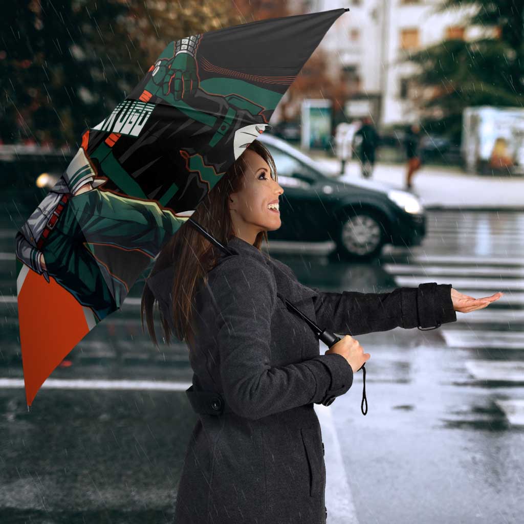 Katsuki Bakugo Umbrella Explosive Anime Action Illustration with Fiery Combat Effects