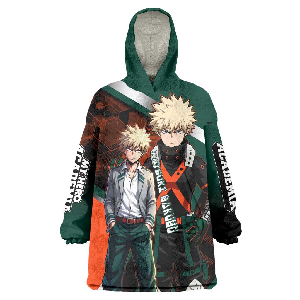 Katsuki Bakugo Wearable Blanket Hoodie Explosive Anime Action Illustration with Fiery Combat Effects