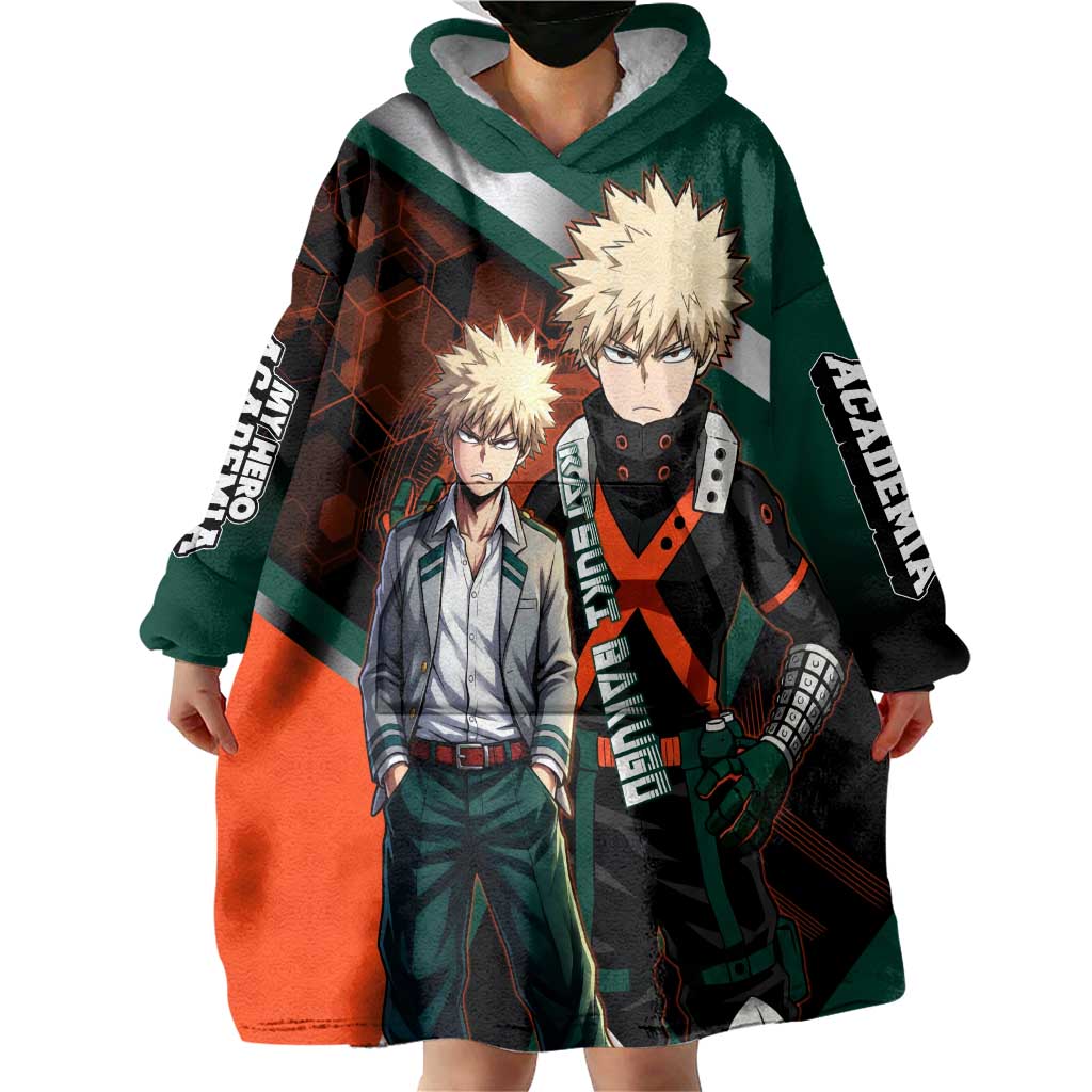 Katsuki Bakugo Wearable Blanket Hoodie Explosive Anime Action Illustration with Fiery Combat Effects
