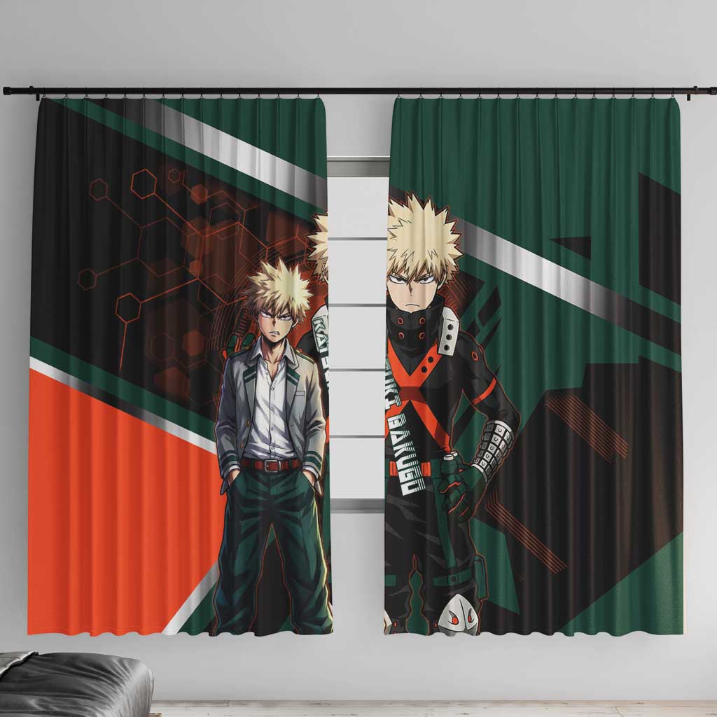 Katsuki Bakugo Window Curtain Explosive Anime Action Illustration with Fiery Combat Effects