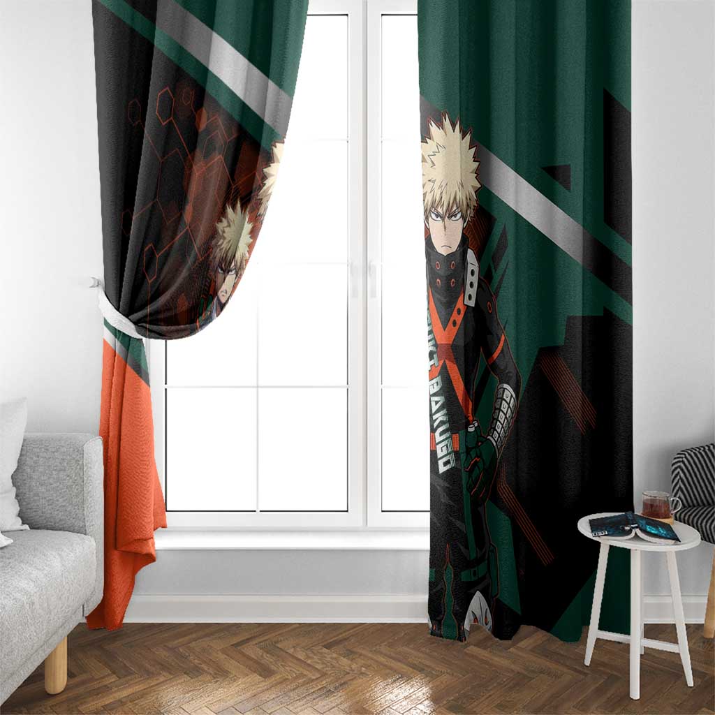Katsuki Bakugo Window Curtain Explosive Anime Action Illustration with Fiery Combat Effects