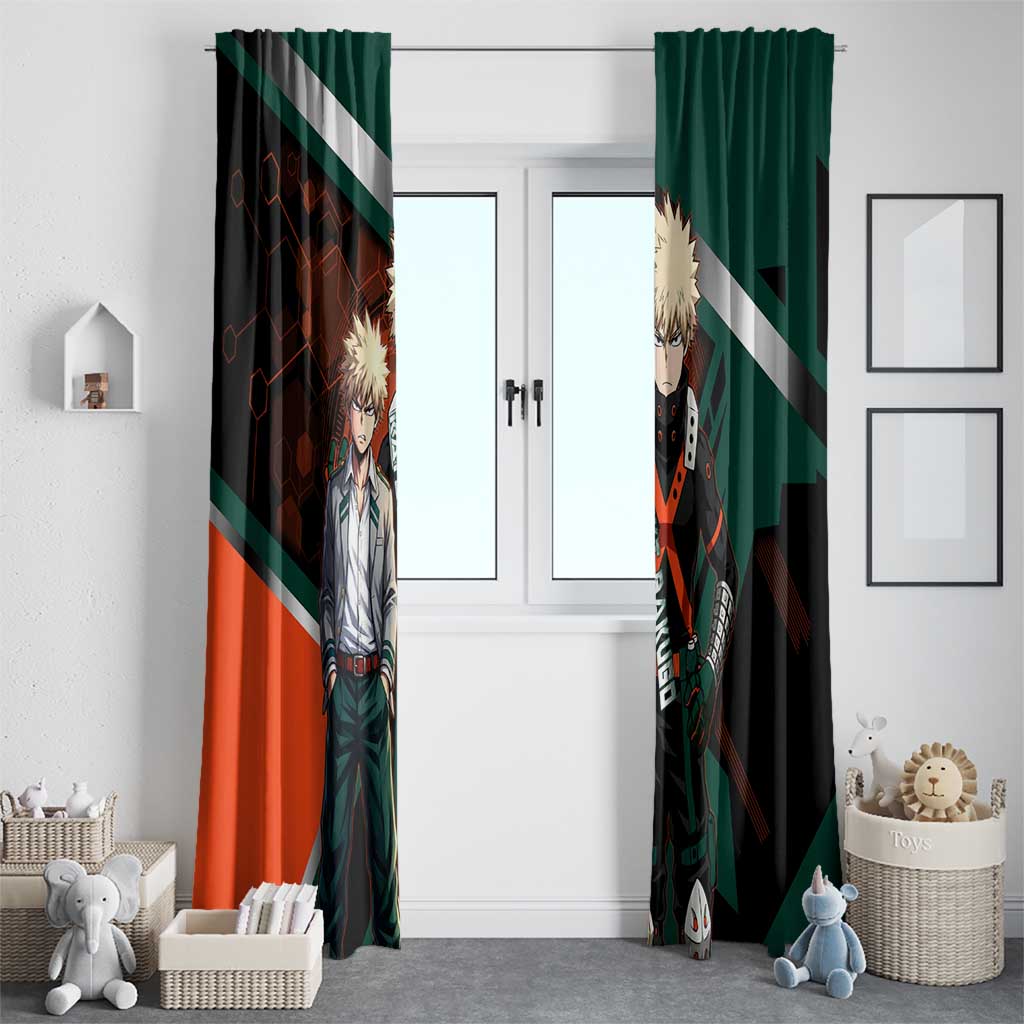 Katsuki Bakugo Window Curtain Explosive Anime Action Illustration with Fiery Combat Effects