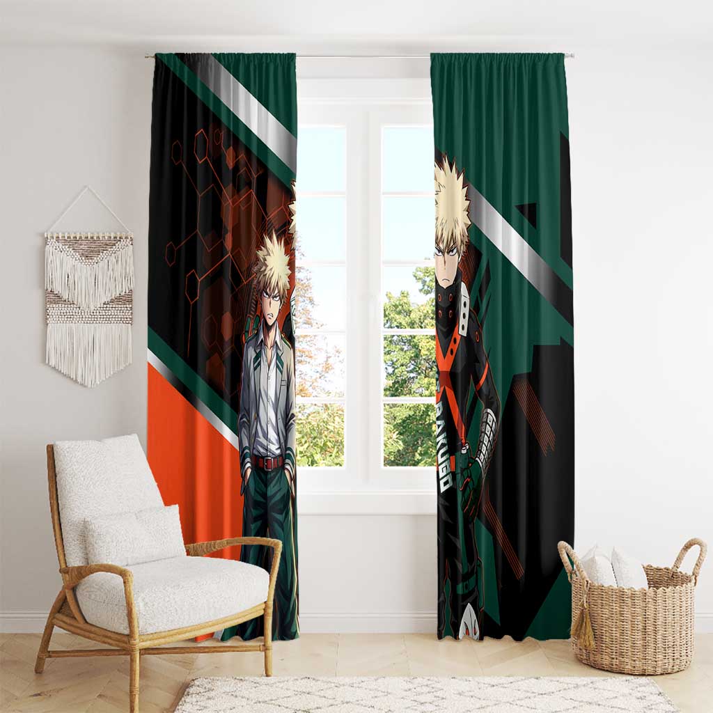 Katsuki Bakugo Window Curtain Explosive Anime Action Illustration with Fiery Combat Effects