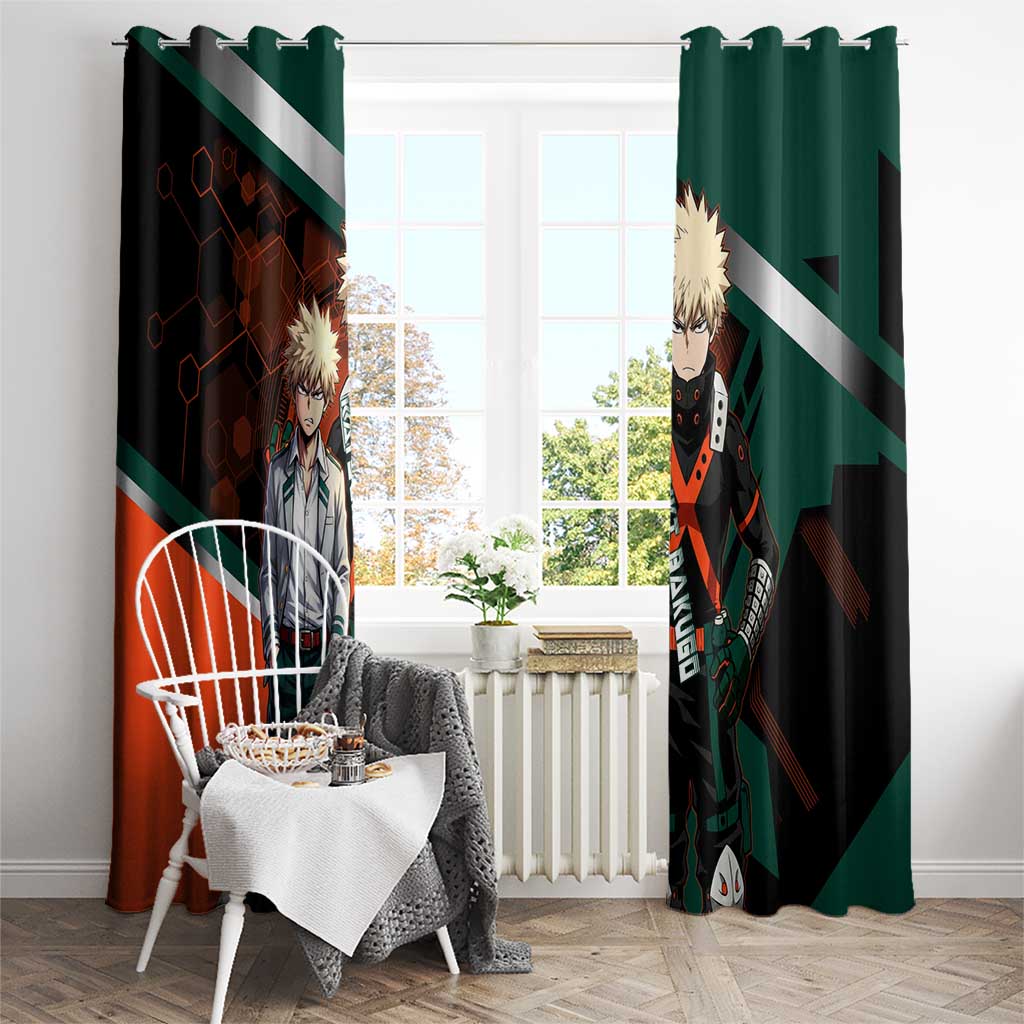 Katsuki Bakugo Window Curtain Explosive Anime Action Illustration with Fiery Combat Effects
