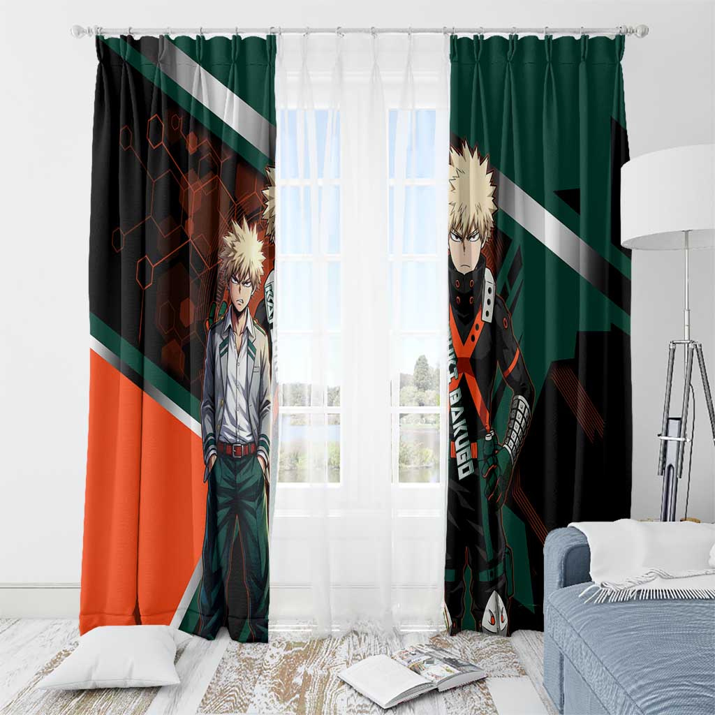 Katsuki Bakugo Window Curtain Explosive Anime Action Illustration with Fiery Combat Effects