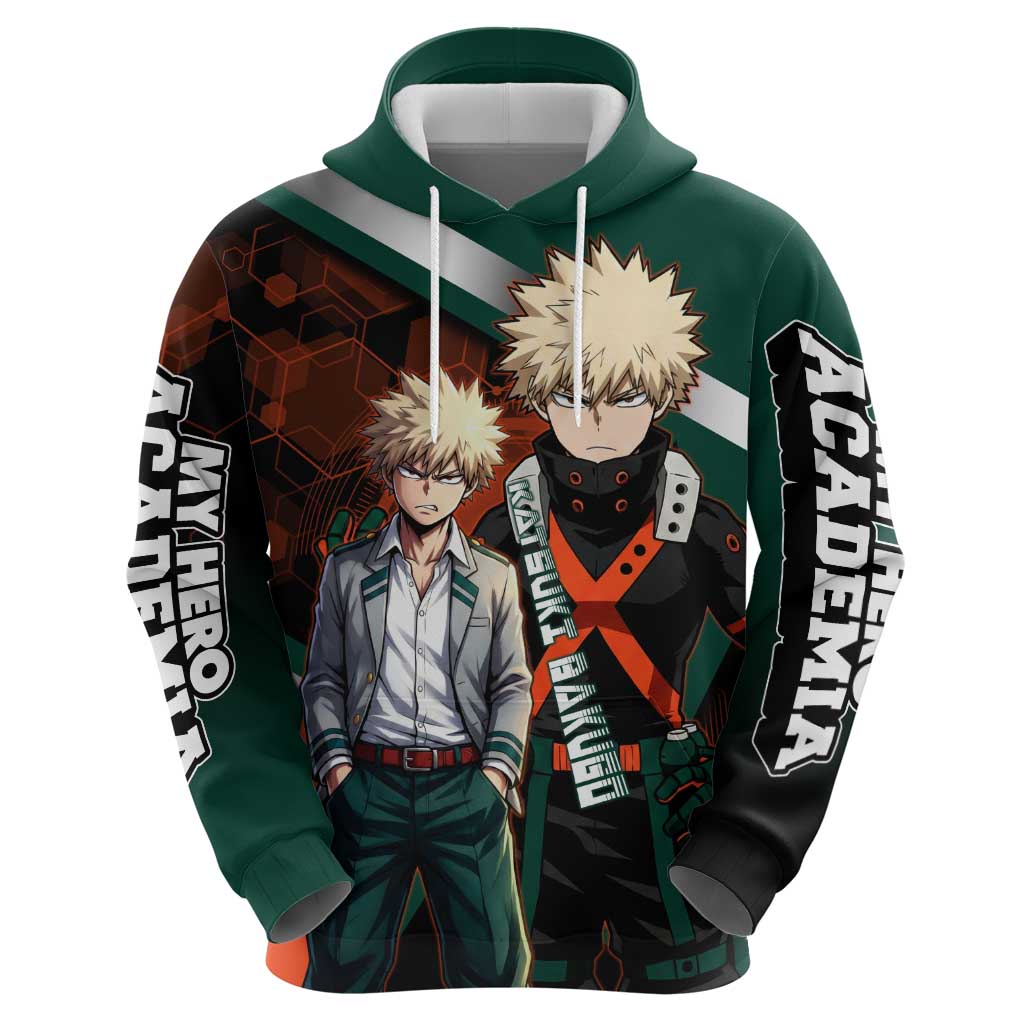 Katsuki Bakugo Zip Hoodie Explosive Anime Action Illustration with Fiery Combat Effects