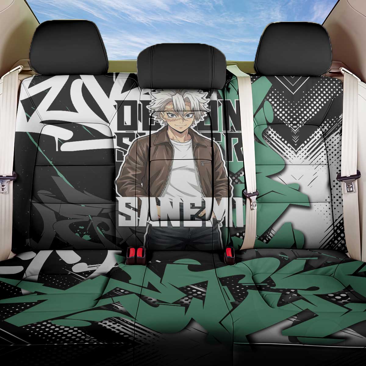 Sanemi Demon Slayer Back Car Seat Cover Graffiti Street Anime Design