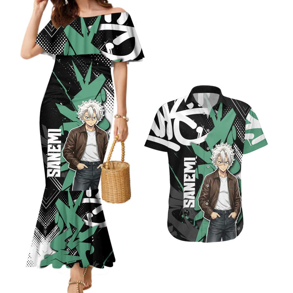 Sanemi Demon Slayer Couples Matching Mermaid Dress and Hawaiian Shirt Graffiti Street Anime Design