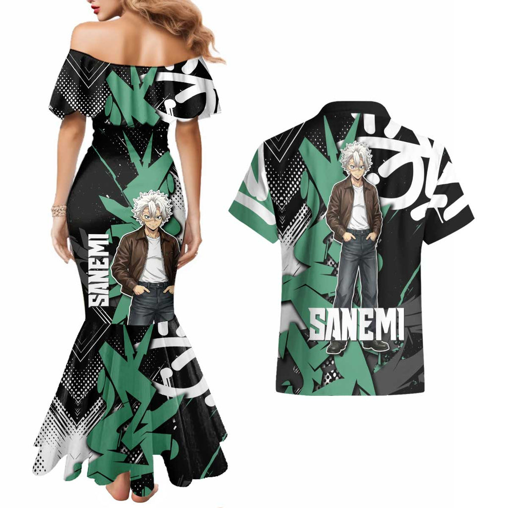 Sanemi Demon Slayer Couples Matching Mermaid Dress and Hawaiian Shirt Graffiti Street Anime Design