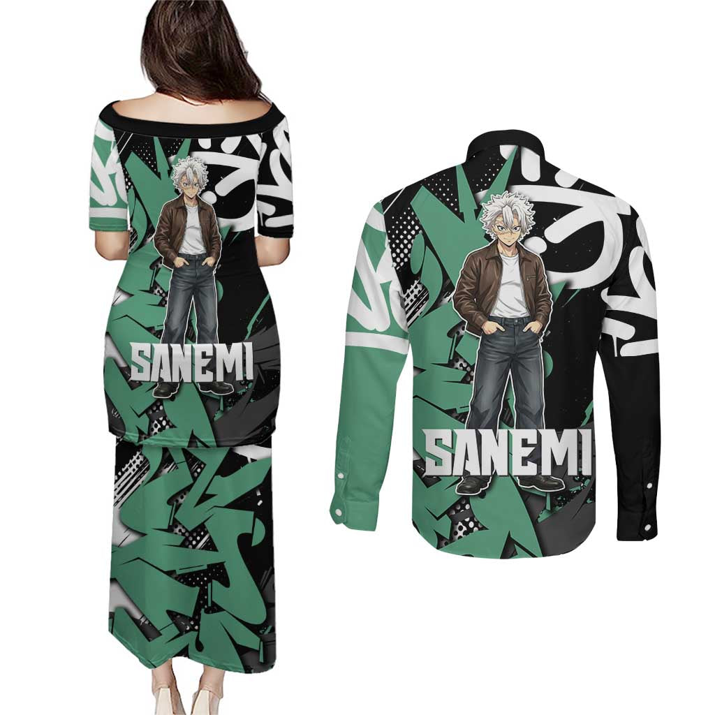 Sanemi Demon Slayer Couples Matching Puletasi and Long Sleeve Button Shirt Graffiti Street Anime Design