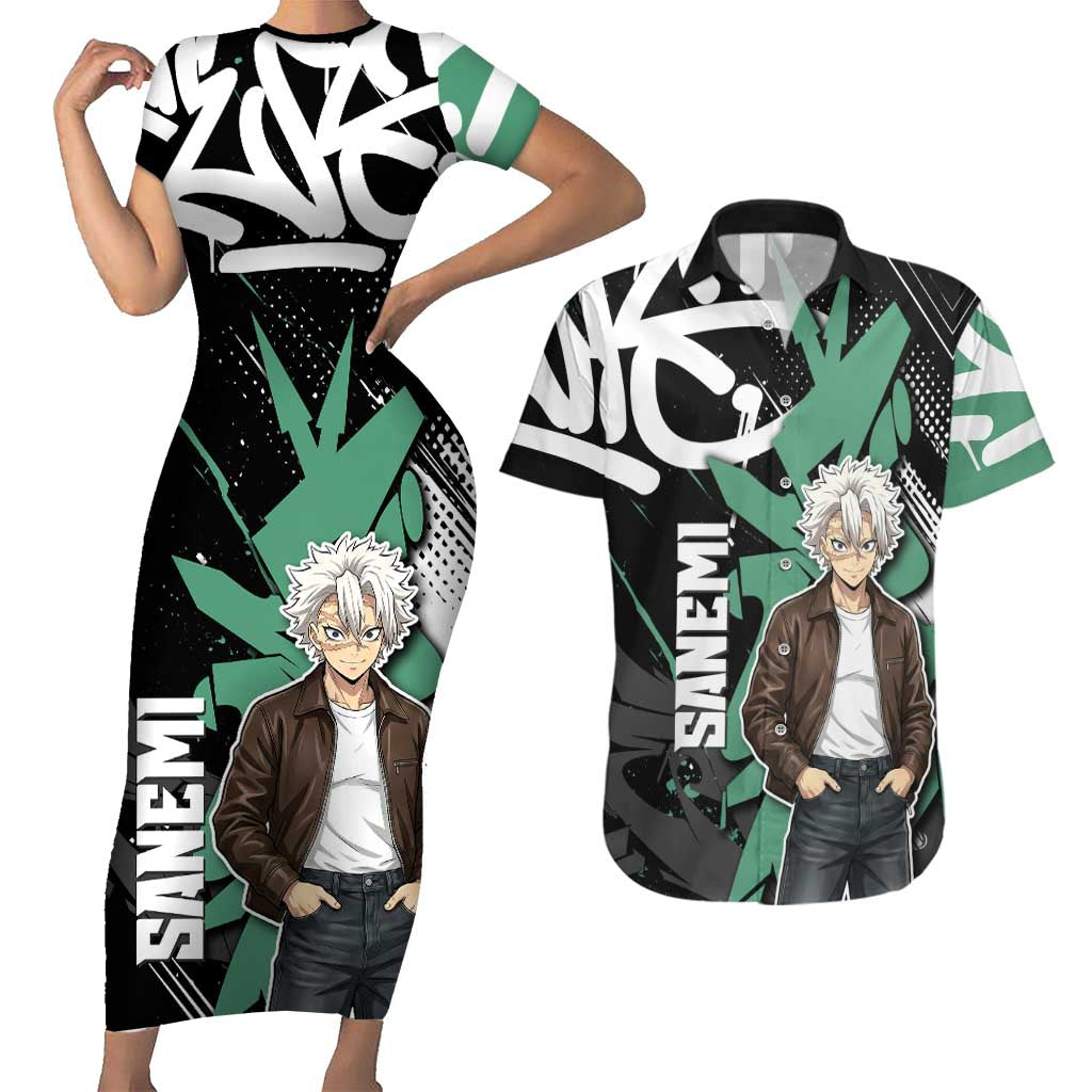 Sanemi Demon Slayer Couples Matching Short Sleeve Bodycon Dress and Hawaiian Shirt Graffiti Street Anime Design